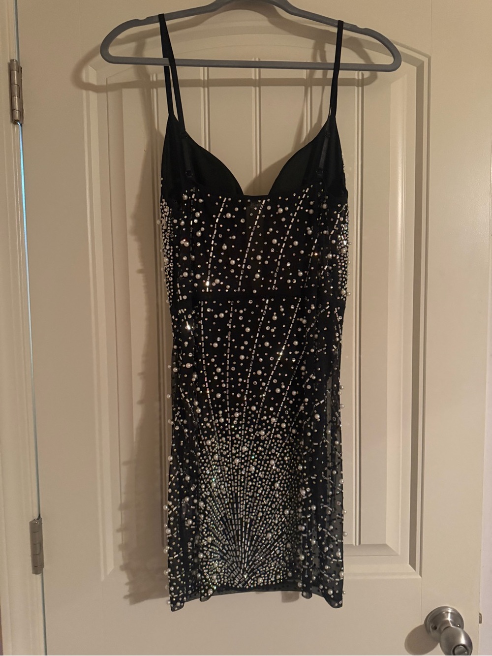 Black Embellished Sequin Slip Dress